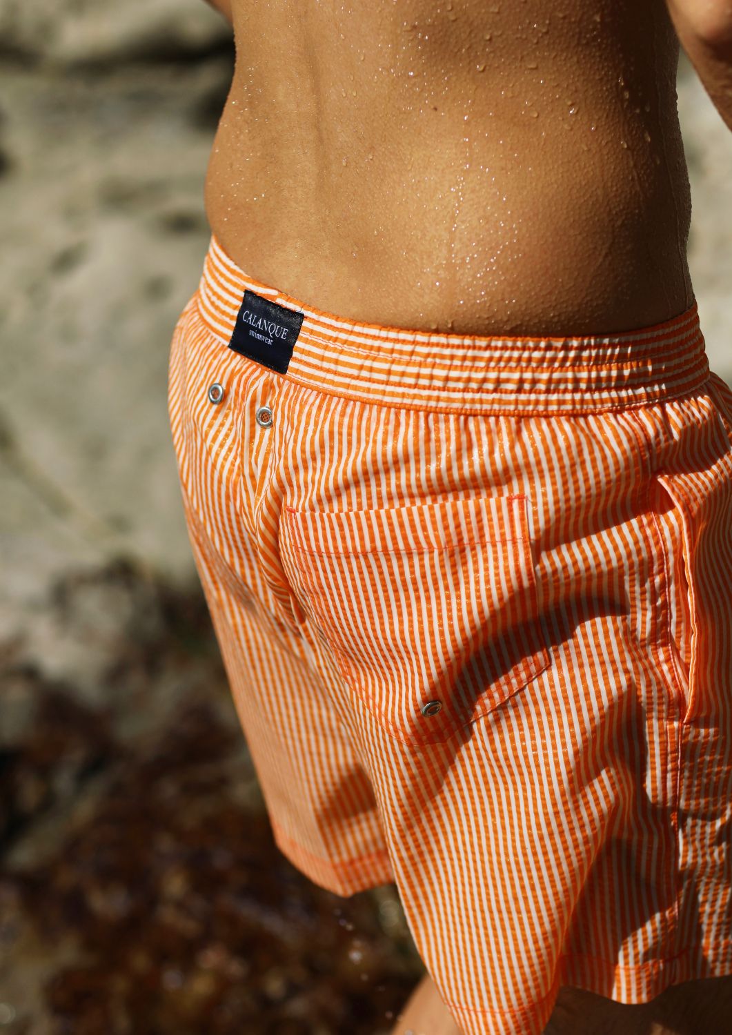 short de bain rayé orange